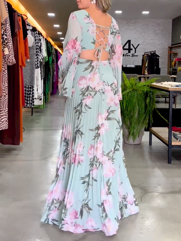 V-hals Langermet Plisserte Maxikjoler