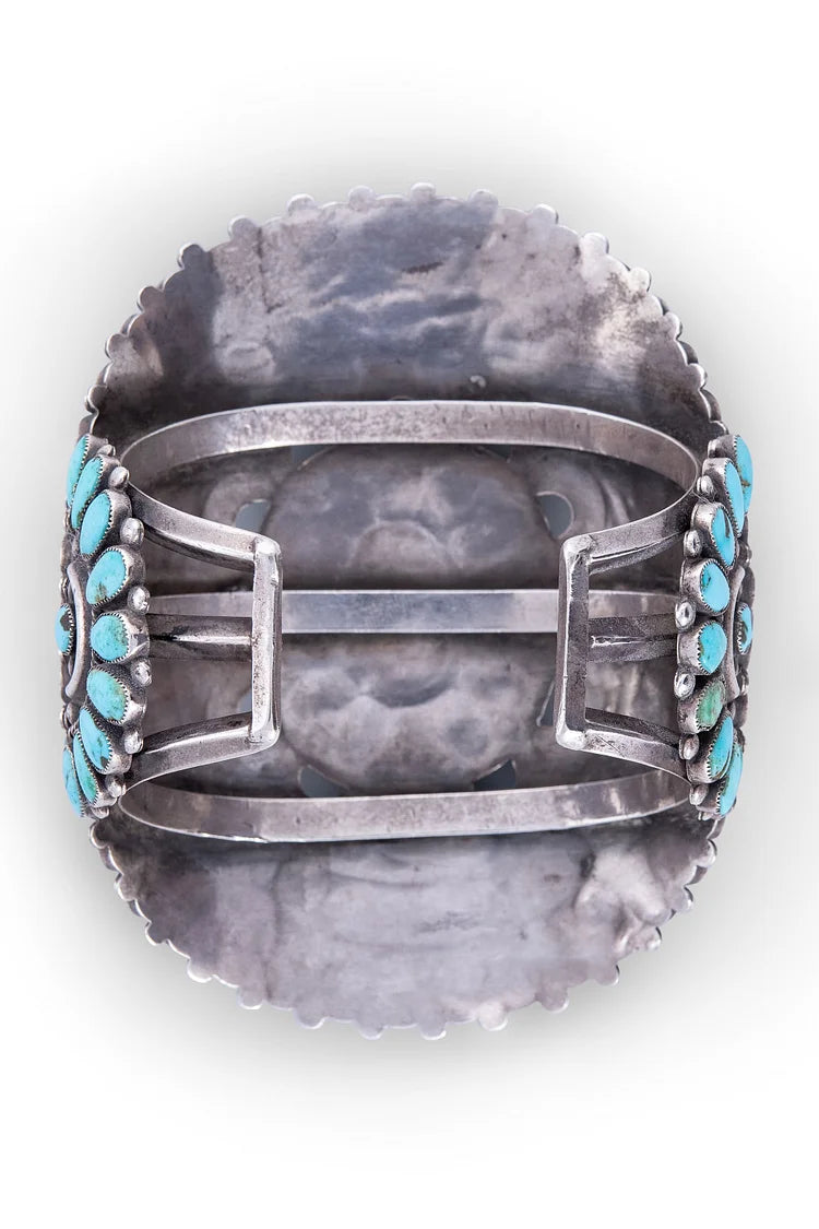 Mansjett, klynge, turkis, stor oval, vintage, 70-tallet, 2735