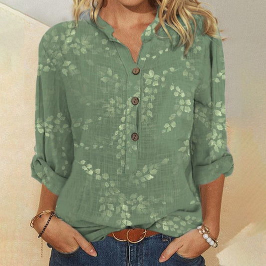 Sage Green Button Front Langermet Bluse Topp