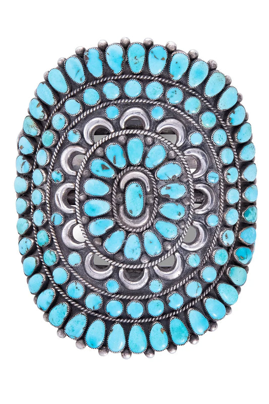 Mansjett, klynge, turkis, stor oval, vintage, 70-tallet, 2735