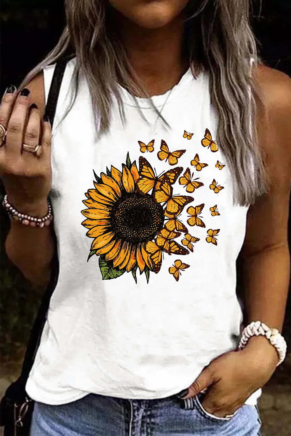 Sunflower Butterfly League Tank Top med rund hals