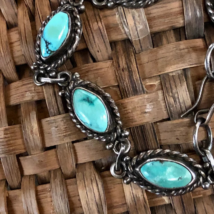 Tidlig Navajo smidd sølv og turkis lenke armbånd