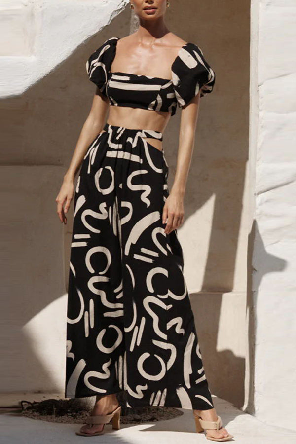 Allegra Doodle Printed Off Shoulder Crop Top og Lommeutskjæring Maxi-Skjørtsett