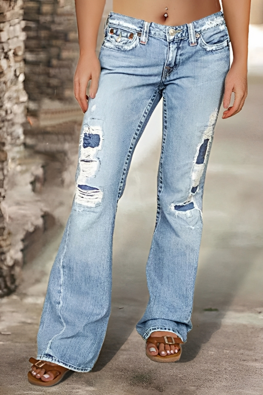 Flared Flap Pocket Back Low Rise Flare Jeans