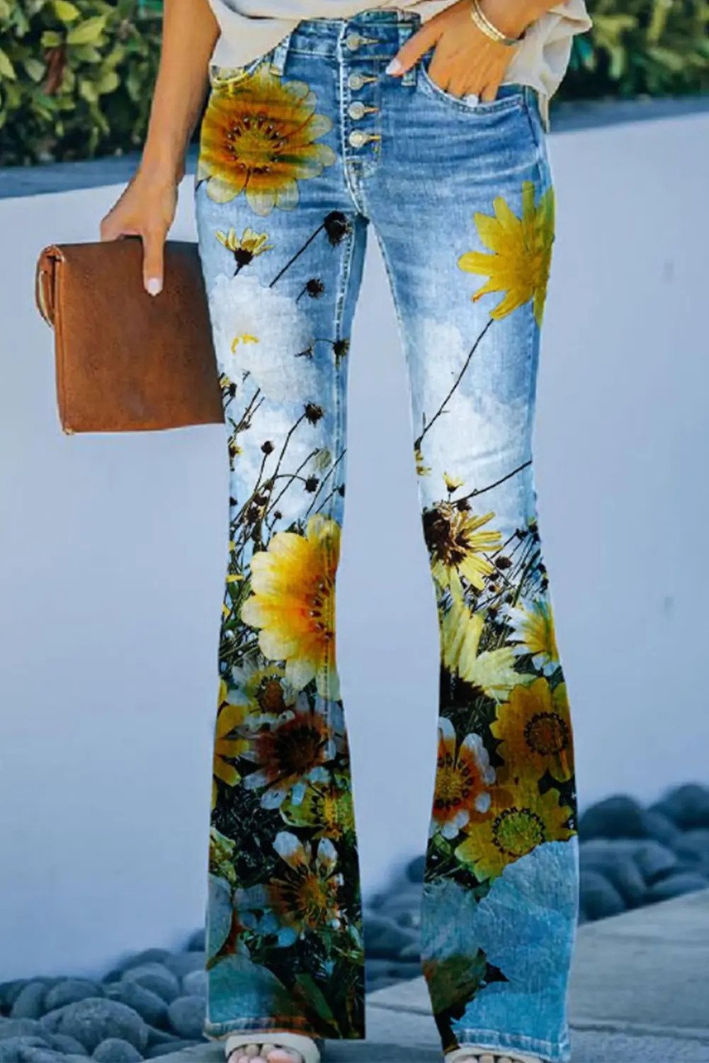 Sunflower Floral Straight Relaxed Flare Bukser